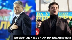 Владимир Зеленский (справа) остается лидером президентских рейтингов, однако последние данные показывают: в гипотетическом втором туре выборов он идет вровень с Порошенко